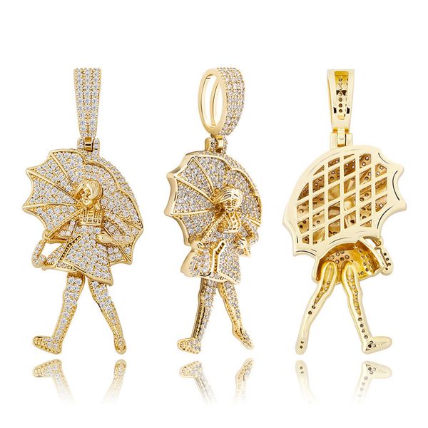 Placcato oro 18 carati Torylanez Girls Holding Ombrelloni Collana pendente con catena da tennis Uomo regalo gioielli hip-hop