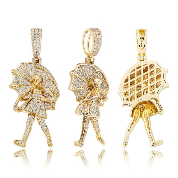 

18k gold plated torylanez girls holding umbrellas pendant necklace with tennis chain mens hip hop jewelry gift, Silver