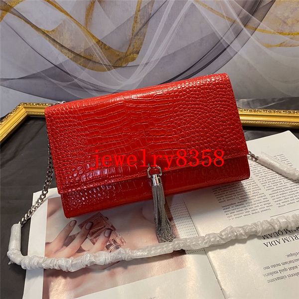 

women designer handbags purse crocodile pattern leather woman chains shoulder bag fashion bags with tassels