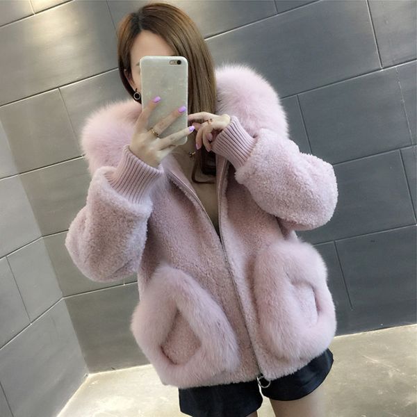 

warm latest winter female sheepskin coats pure color collars faux fur furs big yards cashmere coat d190917, Black