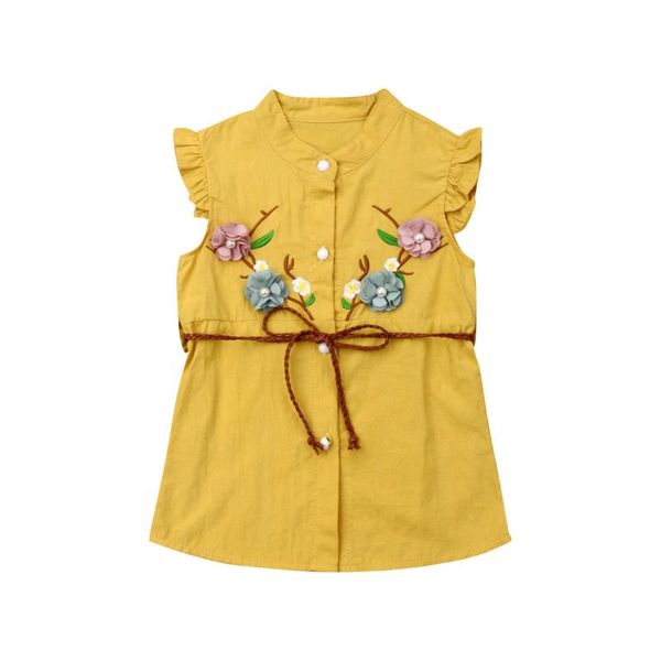 

sweet kids toddler baby girl dress ruffle flower yellow straight dress with sashes casual clothes outfit summer, Red;yellow