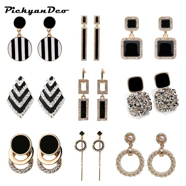 

pickyandco geometric circle earring long round stud earrings for women accessories big ear drops black crystal earrings xc005, Silver