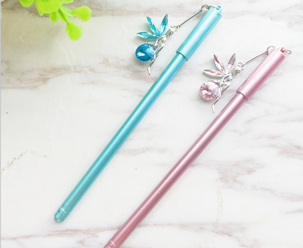 

0.5mm wholesale 90pcs/lot gel pen angel girl diamond alloy pendant neutral pen black student stationery writing supplies gp833