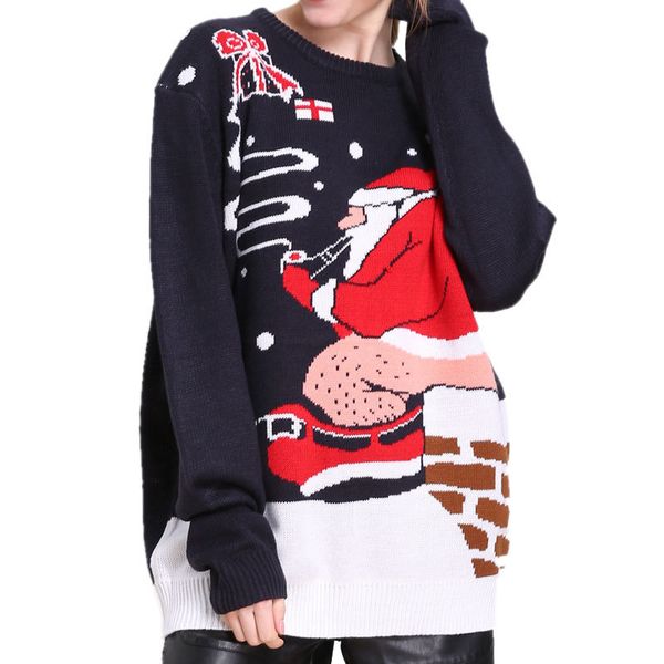 

knitted tacky santa pooping ugly christmas sweater for women funny ladies ugly christmas sweater party knit pullover xmas jumper, White;black