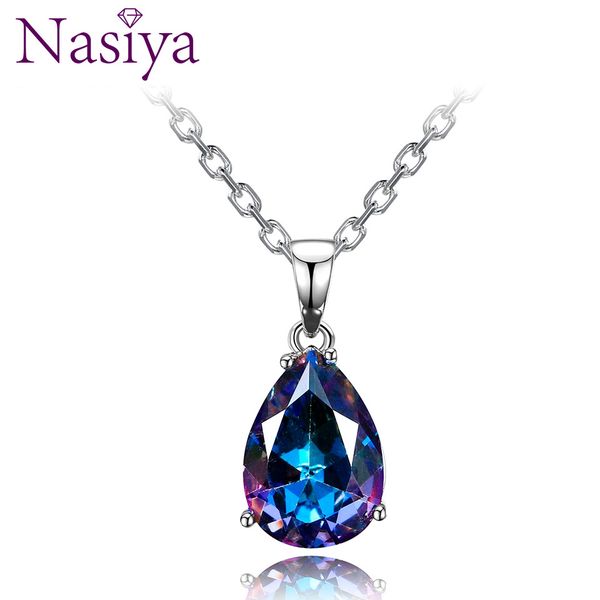 

женская мода ожерелье подвеска 925 серебряных ювелирных цвета падение воды gemstone ожерелье партия подарок венчание изящные ювелирные издел, Silver