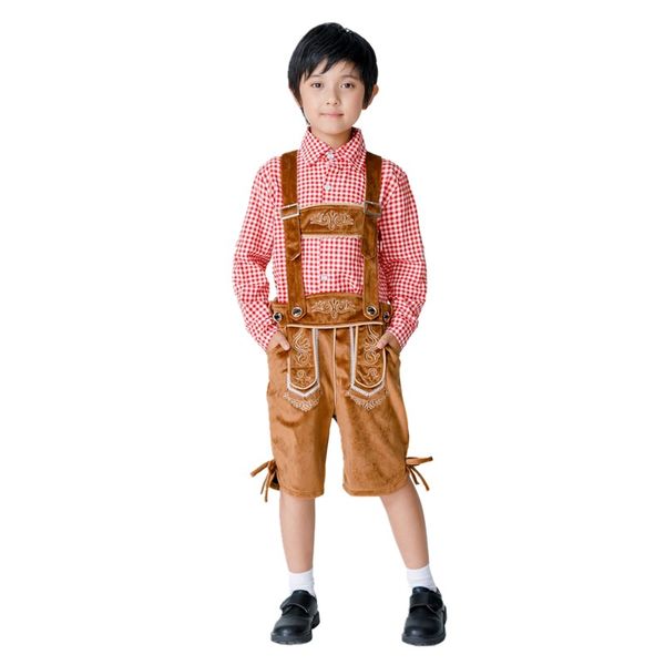 

halloween bavarian carnival party kids lederhosen parent-child dress germany oktoberfest beer boys cosplay costume, Black;red