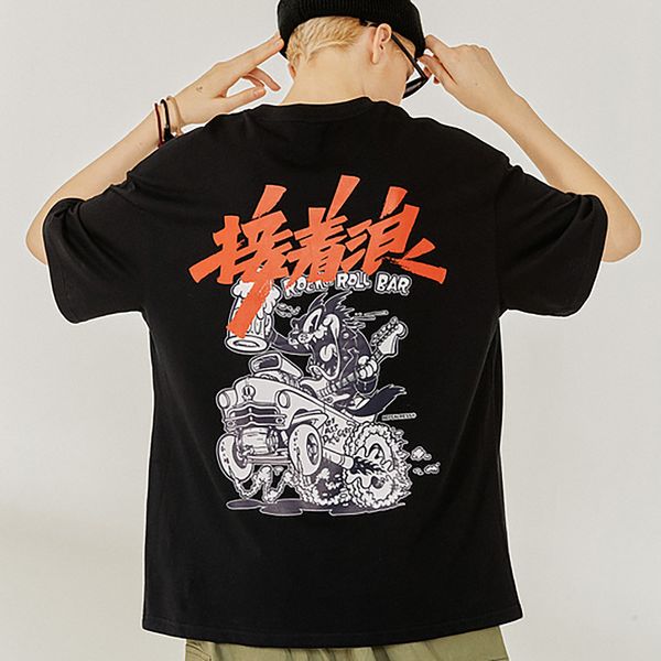 

hip hop personality hip hop country tide lovers dress short sleeve t shirt male loose orange trend youth leisure time tide brand 2020, White;black