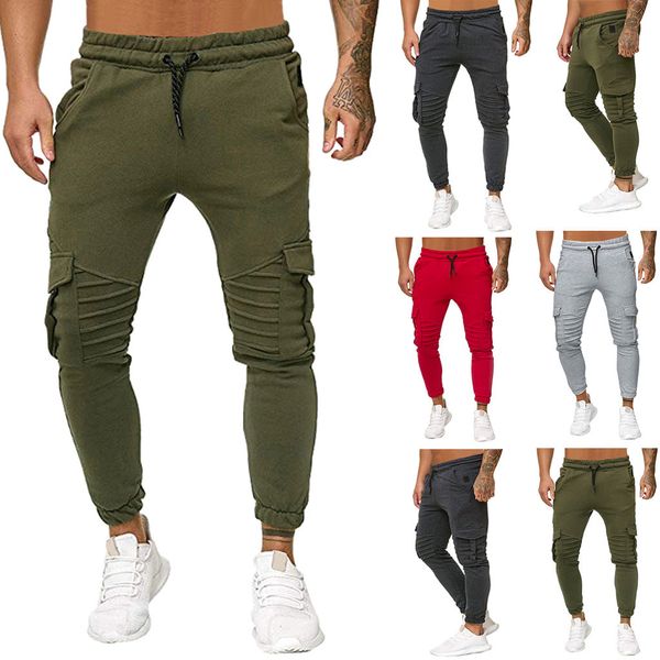 

feitong autumn spring men pants men splicing gradient overalls casual pocket sport work casual trouser pants hip hop harem #913, Black