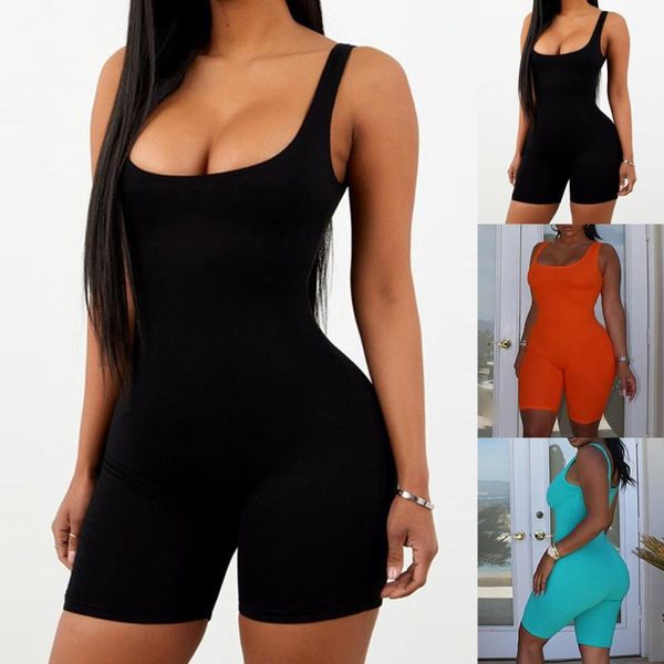 

a women playsuit sleeveless romper solid color bodycon jumpsuit slim fit short romper streetwear, Black;white