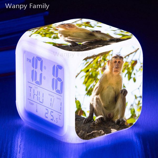 

monkey alarm clock 7 color luminous multifunction digital alarm clock for kids room desktouch sensing electronic