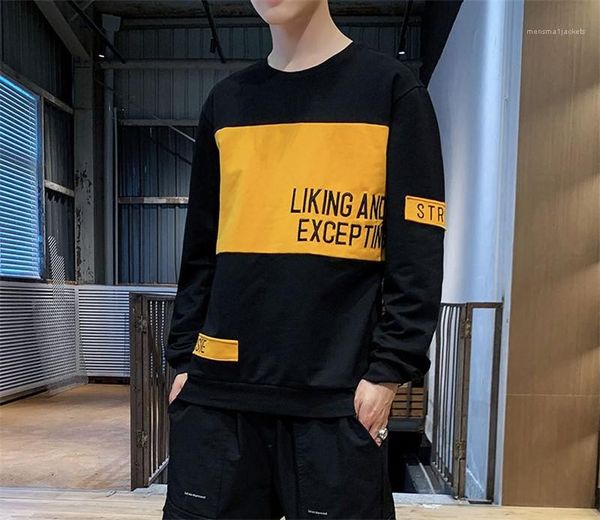 

mens designer crew neck regular tees casual long sleeved embroidery letter print sweatshirts fashion mens contrast color hoodies, Black