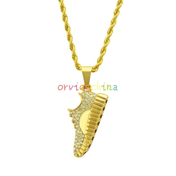 

2020 european and american fashion selling diamond pendant hip hop skateboard shoes male alphabet long necklace pendant jewelry