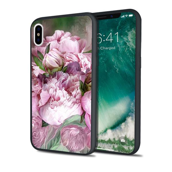 

coque flower peony drawing phone case for iphone 11 pro xs max xr 8 7 6s plus 5s se 5 case black soft silicone tpu cover