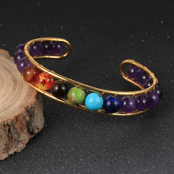 

reiki 7 chakra natural stone bracelets bangles for men women vintage gold yoga healing fashion ladies boho jewelry, Black