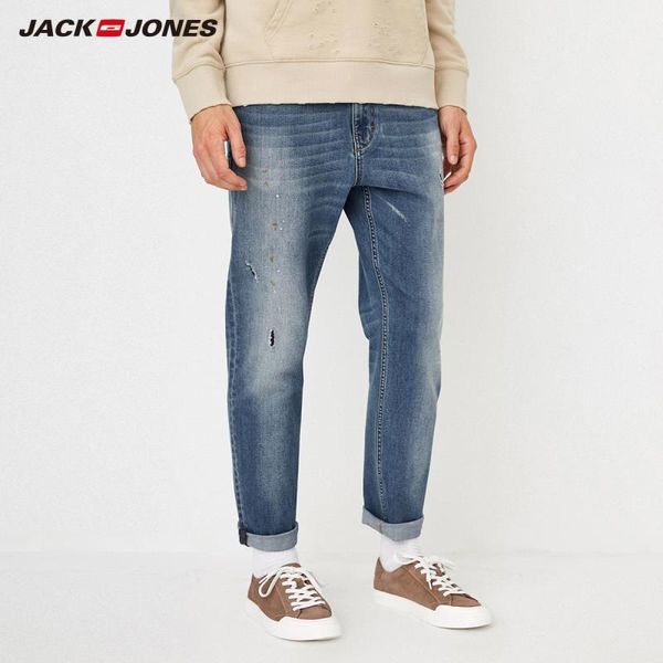 

autumn men's fashion paint point worn cotton suede jeans slim fit menswear 218332516, Blue
