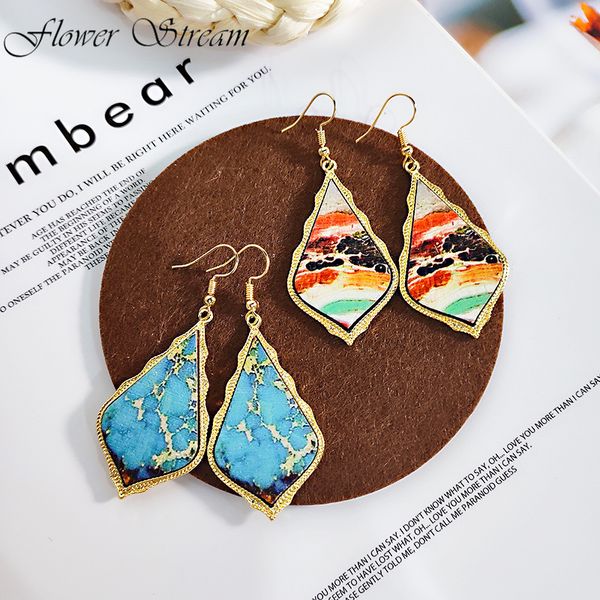 

new earrings bohemian ethnic style wood abstract painting earrings female french wooden ear hook, Silver
