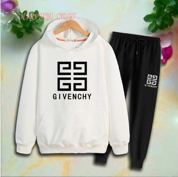 

children designer clothes girls gvch 2-7t kids hooded and pants 2pcs/sets boys and girls 95% cotton letters printing style spring suits, White