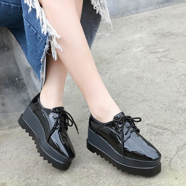 

casual woman shoe winter shoes women 2019 fashion women's square toe shallow mouth platform female footwear autumn modis, Black