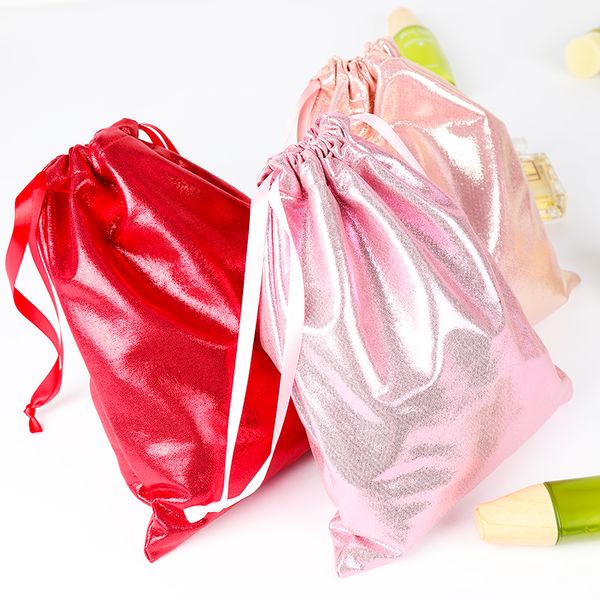 

big size soft pu leather sequin pink drawstring pouch bag /wedding candy packing drawstring pouch
