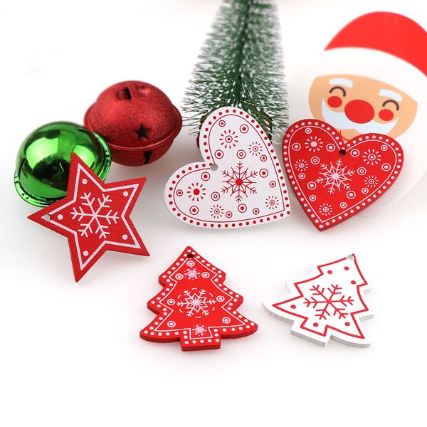 

20pcs white&red tree/heart/star wooden pendants ornaments for christmas party xmas tree ornaments kids gifts decorations