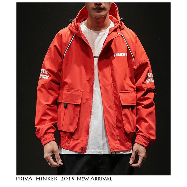 

men streetwear bomber jacket 2019 mens hip hop windbreaker hooded jacket male harajuku fashions red jackets coats, Black;brown