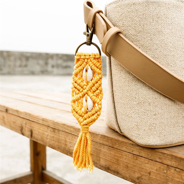 

macrame tassel key chains for women bohemia style weaving handmade key chain accessories shell accessories custom drop shipping, Silver
