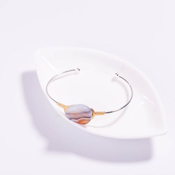 

simple silver color natural stone mosaic bracelets for women girl geometric elegant bangle bracelet jewelry fashion accesorios, Black