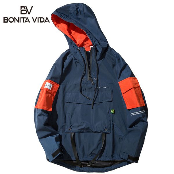 

bonita vida front pocket pullover streetwear jackets men half zipper hoodie jacket male hip hop casual windbreaker coat, Black;brown