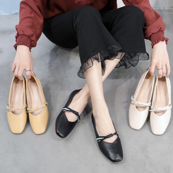 

flat shoes women autumn new soft square head evening shoes shallow mouth peas scoop, Black