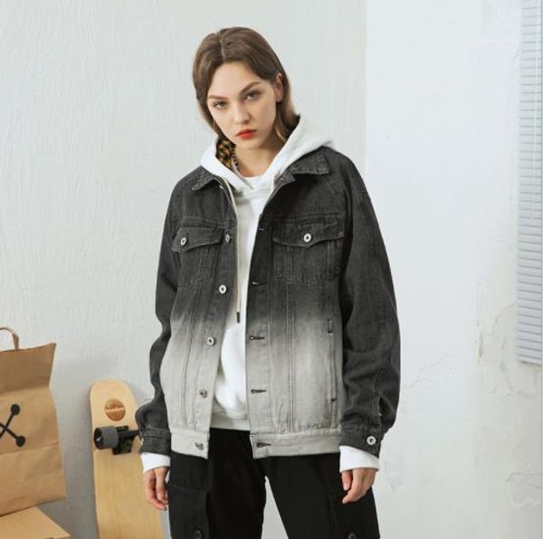 

designer jackets fashion vintage washed gradient color loose jean jackest casual long sleeve lapel neck mens clothing new arrival mens, Black;brown