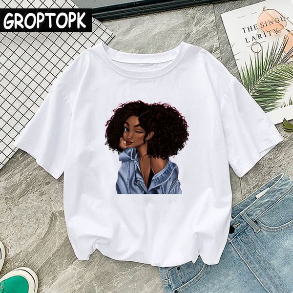 

cool black girl print female t-shirt harajuku womens t-shirts for women summer hip hop cotton t shirt tee shirt femme vogue, White