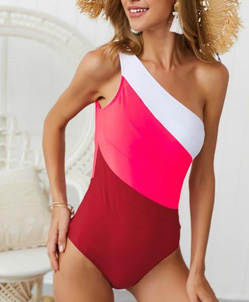 

women colors patchwork bikini one shoulder high waist beach bathing suits swimwear womens summer swimwear, White;black