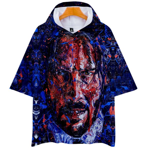 

2019 popular movie john wick 3 3d leisure short-sleeved hoodie sweatshirt summer new fashion trend short sleeve sweatshirt4xl, Black