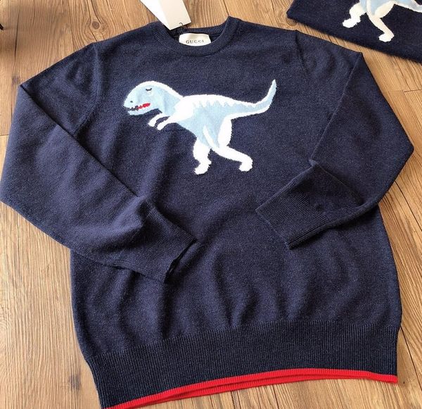 

brand designer mens pullover sweaters personality dinosaur print luxury boutique knitted sweater european fashion soft comfortable sweater, White;black