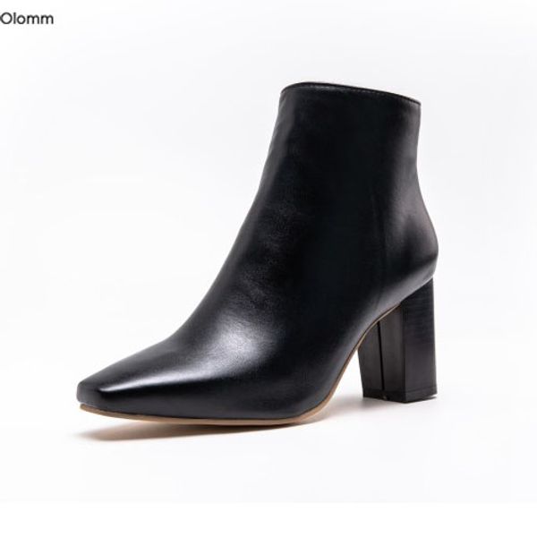 

rontic new arrival women ankle boots square high heels boots square toe elegant white black casual shoes women plus us size 4-15
