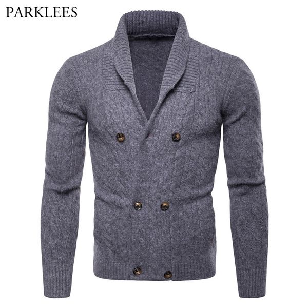 

men's slim fit double breasted cardigan sweater 2018 autumn winter thicken knitted sweaters men solid color casual cardigans xxl, White;black