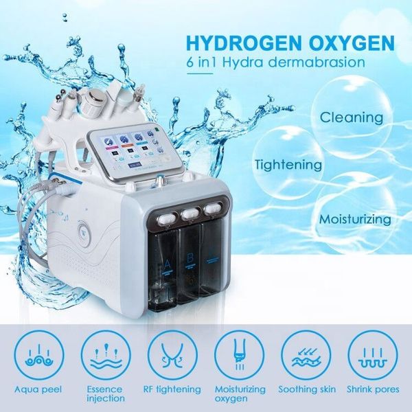 

6 in 1 hydra dermabrasion rf bio lift spa facial machine rf facial machine water and peel cold oxygen spray, Black;white