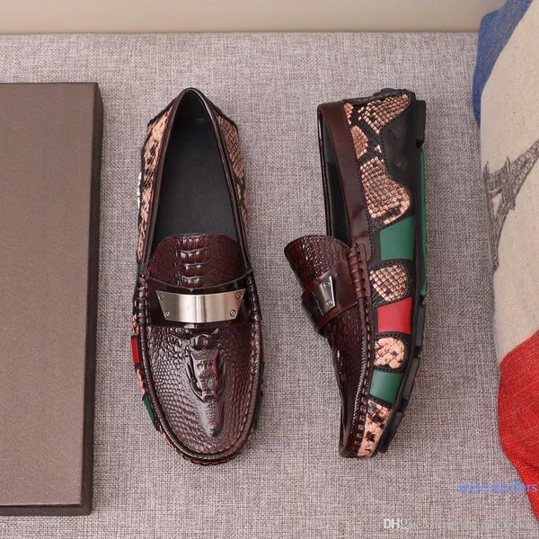 

sports_runingshoe 2019 luxury dress shoes luxury designer shoes slip-on genuine leather brand business shoes with silver metal g, Black