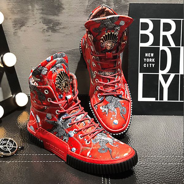 

mens high casual sneakers 2019 fashion man hip-hop shoes red blue lace-up flats male ankle boots 5#15/15e50 t200323, Black