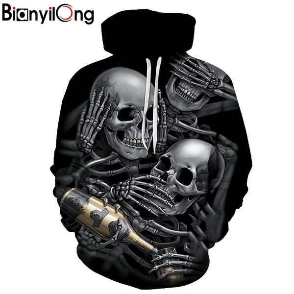 

new fashion men/women 3d hoodies skulls champagne print hooded hoodies thin 3d sweatshirts hoody autumn wint, Black