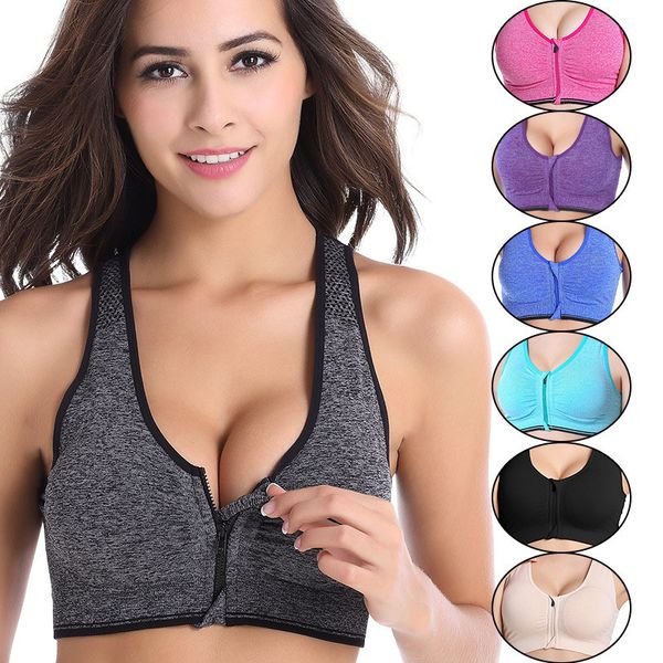

5 colors women zipper push up sports bras,padded wireshockproof gym fitness athletic running yoga vest sports, White;black