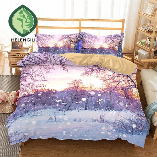 

3d bedding set forest snow scenery print duvet cover set lifelike bedclothes with pillowcase bed home textiles #2-06