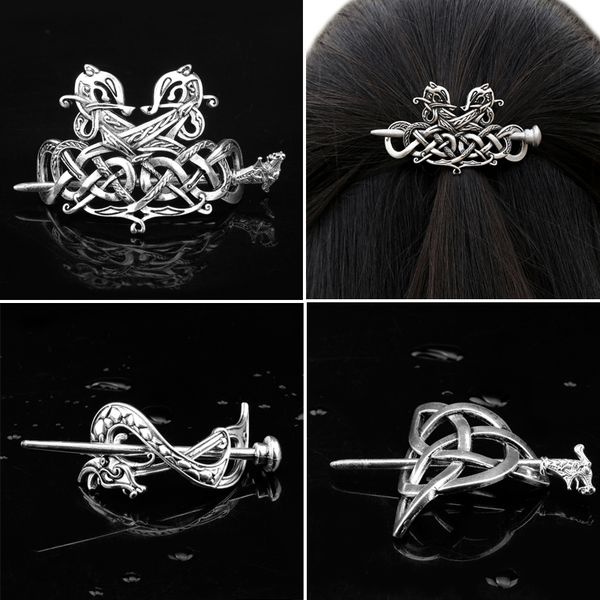 

mqchun celtics knots viking runes dragons hairpin vintage metal stick slide hair clips women hair jewelry accessories gifts, Golden;white
