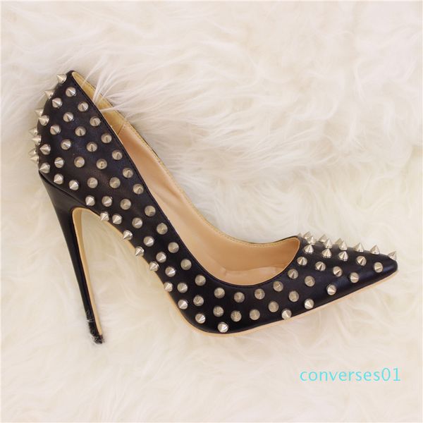 

fashion rivet design pumps women genuine leather high heels shoes new styles woman high heels party wedding shoes co01, Black