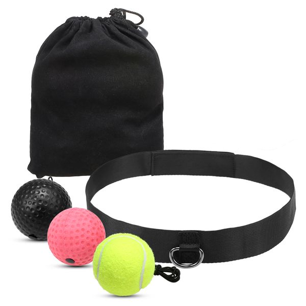 

boxing reflex ball set 3 level punching training balls with silicone fitness headband force hand eye training set stress gym