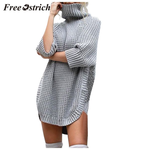 

ostrich fashion women's casual irregular solid color long-sleeved sweater high collar warm breathable comfortable sweater, White;black
