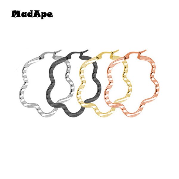 

madape классический модный нержавеющая сталь сливы цветок серьги обруча для женщин мода ювелирные изделия круглые серьги оптовая продажа юве, Golden