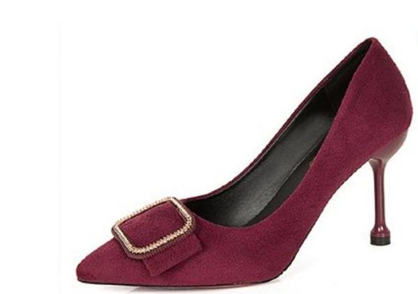 

2019 women's shoes in spring and autumn with new style high heel fine heel pointed end suede #148, Black