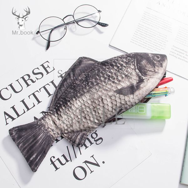

creative 3d fish shape pencil case kawaii korea style pencil box large capacity boy girls school gift funny pen bag