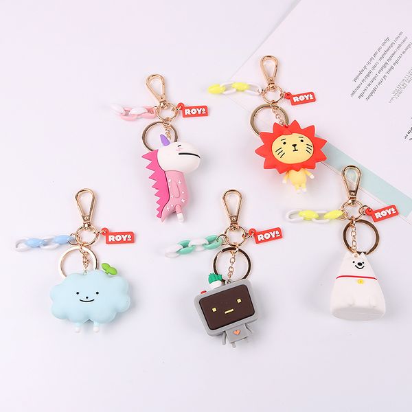 

kpop jewelry cute keychain cartoon unicorn silicone car key chain pendant bag lion doll ornaments boyfriend gifts accessories, Silver